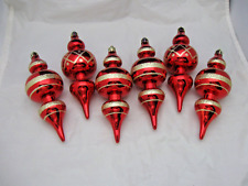 LOT OF 6 VINTAGE GLASS CHRISTMAS TREE ORNAMENTS - BULBS  - RED AND GOLD picture