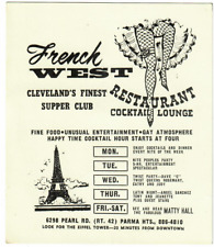 1960s French West Restaurant Cocktail Lounge Entertainment Ad Card Cleveland OH picture