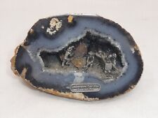 VTG AGATE GEODE MINERAL SPECIMEN W/PEWTER MINERS & PYRITE GOLD INSIDE FIGURINE picture