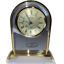 Danbury Desk Mantle Clock Company Alarm Quartz Solid-Brass 7” Analog Brass Glass picture