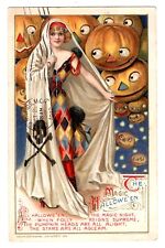 John Winsch Antique 1912 Halloween Girl Magic - Skull & Bones Death Postcard picture