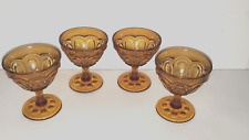 4 Vintage Amber Depression Glass Footed Desert Dish Cup Oval Floral Flower picture