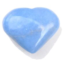 CHARGED Angelite Crystal Heart Palm Stone Hand-Carved + Baby Selenite Heart  picture