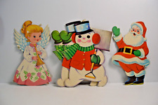 Vintage Set of 4 Dennison Christmas Large Cutouts Snowman Santa Angel Holiday picture