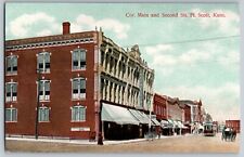 Fort Scott, Kansas KS - Cor. Main and Second Street View - Vintage Postcard picture