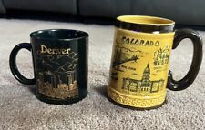 2 Vintage Denver Colorado Black & Gold And Yellow Travel Souvenir Coffee Cup Mug picture