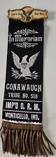 Vintage Improved Order Red Men IORM Conawauch Tribe Ribbon pin 518 Monticello IN picture