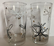 Set of 2 Vintage Atomic Tumbler Glasses Gold Black White Star Design picture