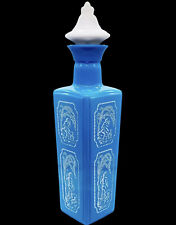 Vintage 1965 Jim Beam Milk Glass Whiskey Decanter Bottle Blue White Stopper 12”H picture