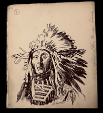 Native American Chief Man Afraid of Horses Orig Pen & Ink H E Hultman 5