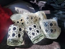 Georges Briard 1960s MCM B & W Wicker Woven pattern 6 Short Glass Tumblers picture