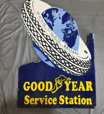 PORCELIAN GOOD YEAR SERVICE STATION ENAMEL SIGN SIZE 36X24 INCHES 2 SIDED FLANGE picture