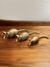Vintage Solid Brass Armadillo Figurines Paperweight Tabletop Decor Set of 3 MCM picture
