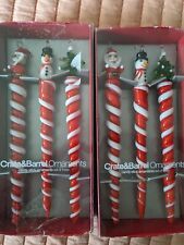 Crate & Barrel Candy Stick Art Glass Icicle Christmas Ornaments Santa Snowman picture