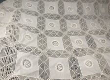Vintage STUNNING Handcrocheted LACE Tablecloth/Bedcover 96”X 78” Ivory White picture