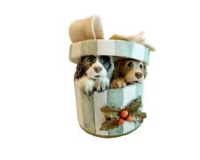 GIUSEPPE ARMANI Christmas Surprise Two Puppies Gift Bow Label Figurine 1436F HTF picture