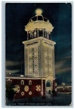 Denver Colorado Postcard Lakeside Tower At Night Scene 1915 Vintage Building picture