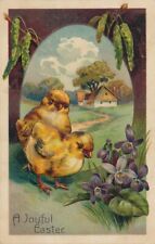EASTER - Chicks, Flowers and Country Scene A Joyful Easter PFB Postcard - 1908 picture