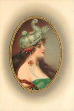 Meissner & Buch Postcard, Exotic Girl in Jewels & Bizarre Hat, Embossed Vignette picture