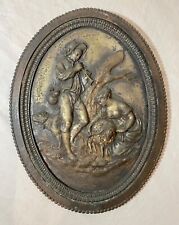 antique 1800's solid bronze relief wall plaque art animal figural scene statue picture