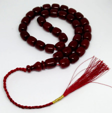 Old Amber Prayer Red Cherry Bakelite Rosary 33 Muslim Misbaha Kehribar 57,7gr picture