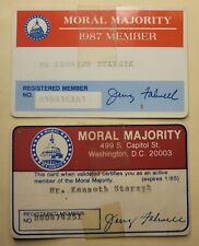MORAL MAJORITY Lot of 2 Membership Card JERRY FARWELL 1984 & 1987 picture