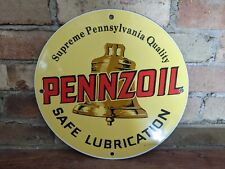 VINTAGE PENNZOIL SAFE LUBRICATION OIL PORCELAIN GAS PUMP SIGN 12