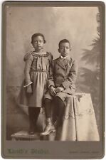 CIRCA 1890s CABINET CARD AFRICAN AMERICAN TWINS IN FORMAL LAMB SHORT CREEK OHIO picture