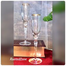 Lenox Monroe Champagne Flutes Gold Trimmed Wedding Toasting Glasses  - a Pair picture