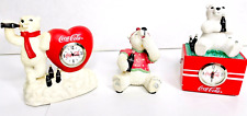 Vintage Coca-Cola Polar Bear Clock Heart Cooler Coke Figurines Lot Of 3 2001 picture