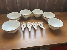 Vintage Cathay 6 Rice Bowls 4 Spoons Brown Floral Design picture