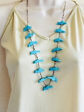 VTG Zuni Fetish ThunderBird Bird Necklace Natural Turquoise Sterling 925 Rare picture