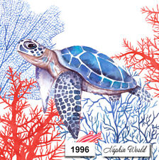 (1996) TWO Individual Paper LUNCHEON Decoupage Napkins  SEA TURTLE OCEAN REPTILE picture