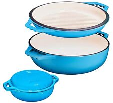 2In1 Enameled Cast Iron Cocotte Double Braiser Pan With Grill Lid 3.3 Quarts - B picture