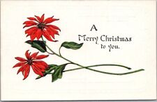 Vintage 1910s MERRY CHRISTMAS Embossed Postcard Poinsettia Flowers / UNUSED picture
