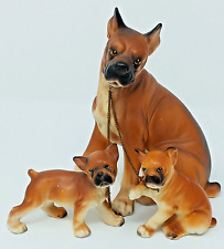 Erich Stauffer 8271 Boxer Dog family Mother & Two Pups ceramic Japan chained euc picture