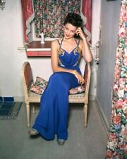 Gene Tierney Gorgeous Vivid Color Pose 1940's in glamorous blue gown 8x10 Photo picture
