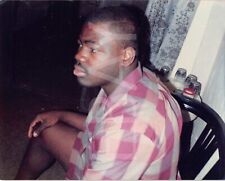 3.5x4.5 Found Photo African American Man In Stripes Sitting On The Chair H28 #25 picture