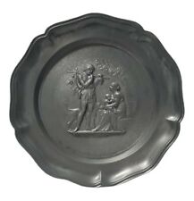 Wall Hanging Pewter Metal Plate Plaque Hunter w/ dog woman breast feeding baby picture