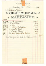1906 BILL HEAD RECEIPT - CHARLES W RUNYON HARDWARE - BLOOMSBURG PA  HATCHET & AX picture