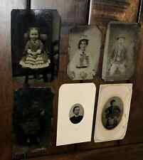 Lot of 6 Antique Tintype Photos - Cute Kids, Tinted Woman, Man picture