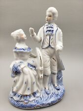 Vintage Victorian Blue & White Couple Porcelain Figurine Colonial Gold Trim 6