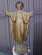 Antique large bronze christ statue religious marked picture