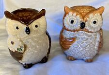 NOS Cute New Cracker Barrel Owl Salt and Pepper Shakers Stoneware Orange Brown picture