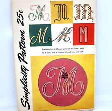VTG 50s Simplicity 4040 Embroidery Monogram Initial M 6 Transfers Uncut picture