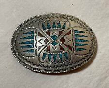 antique handmade Native American Navajo turquoise sterling silver belt buckle picture