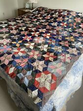 Antique 19th Century Box Cube Rising Star Quilt Top Early Wonderful Fabrics picture