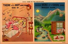 Comic Come to the Mountains There Its Hot Here Its Cool Dual View Linen Postcard picture
