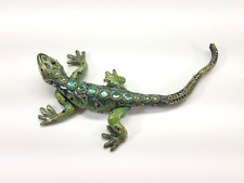 Rare Enameled Gecko Lizard Trinket Box Figurine w Rhinestones & Gold Highlights picture