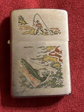 Vintage 1962 Zippo Lighter Pat 2517191 Fly Fishing Jumping Fish Salmon Rare picture